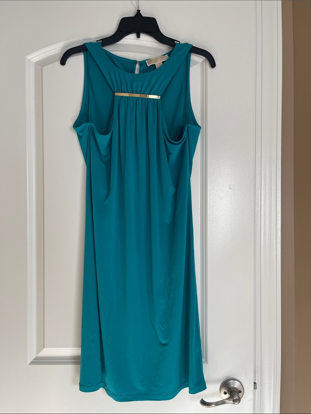Michael Kors Teal Sleeveless Shift Dress with Gold Accent